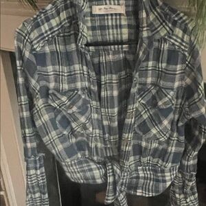 Blue and Green Plaid Button-Up Shirt/Free People